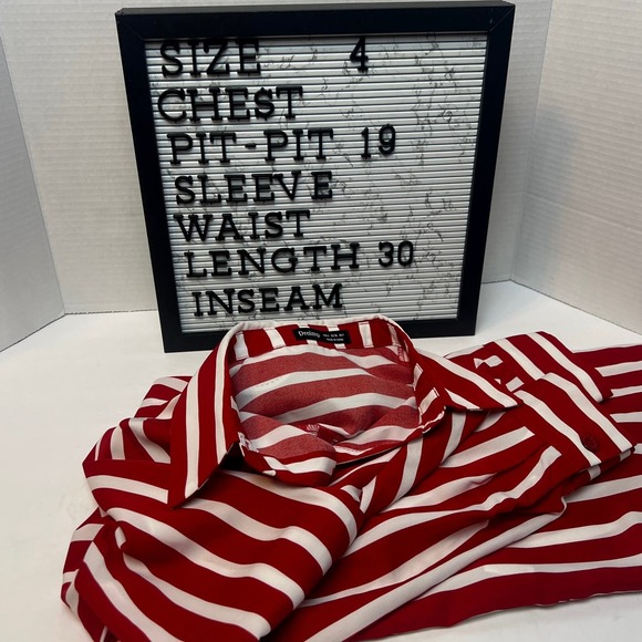 DROIMP Chic Red & White Striped Long Blouse - Size 4/Small - Picture 4 of 13